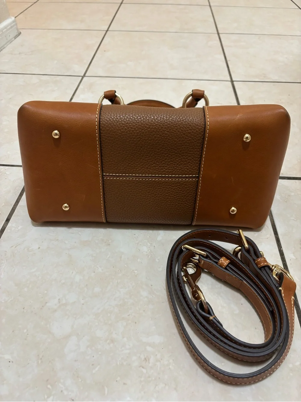 Dooney & Bourke Tan Brown Pebble Leather Satchel with Gold Hardware